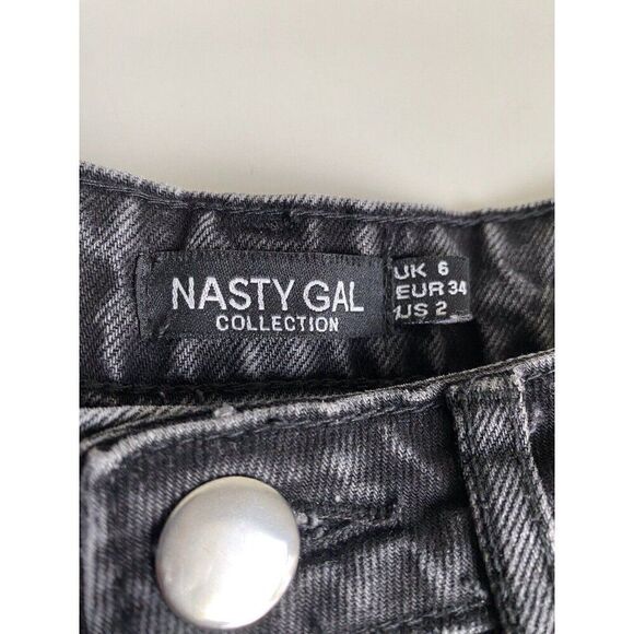 Nasty Gal Jeans Women’s Sz 2 Black Distressed Straight High Rise Denim Pants - Picture 2 of 10